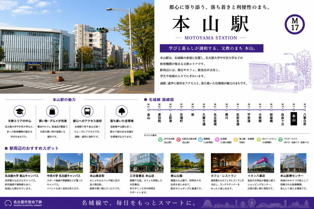 地下鉄名城線「本山」駅周辺のエリア情報の画像