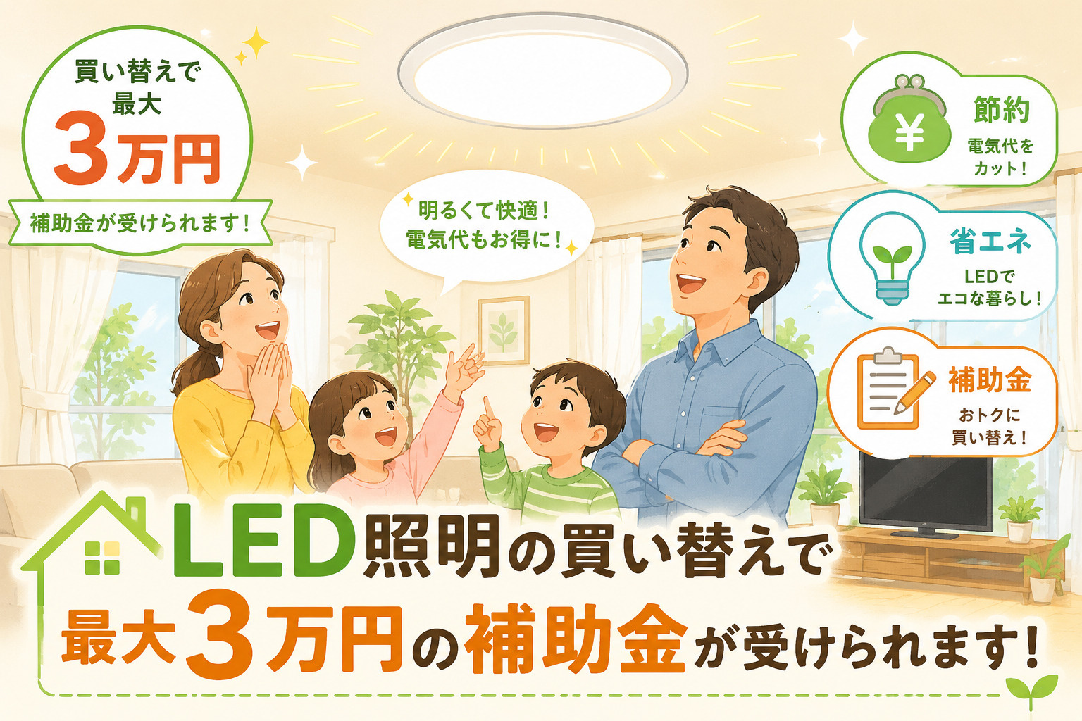 【八代市にお住まいの方必見】LED照明の買い替えで最大3万円の補助金が受けられます!の画像