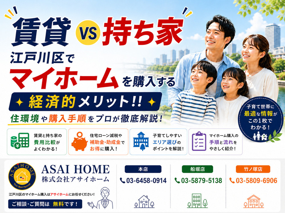 【賃貸 vs 持ち家】江戸川区でマイホームを購入する経済的メリットと住環境や購入手順をプロが徹底解説！　の画像