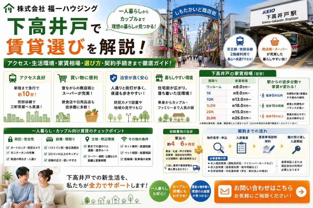 下高井戸で賃貸を探すなら必見？一人暮らしやカップル向け物件選びのコツを解説の画像