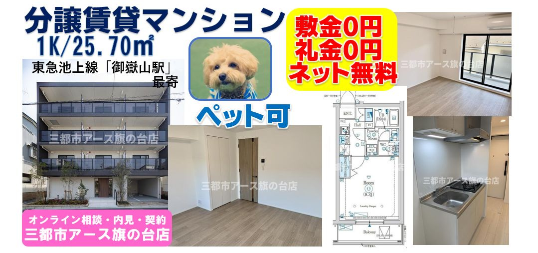 【エストゥルース御嶽山】分譲賃貸マンション・広めの1K・敷礼0円・ネット無料・ペット可・東急池上線・御嶽山駅