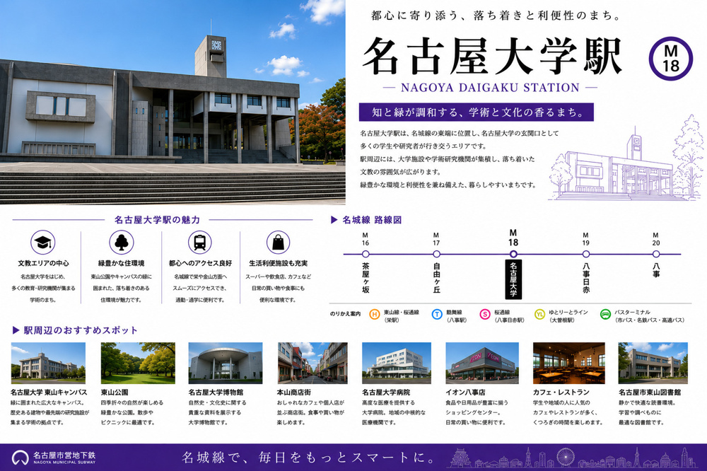 地下鉄名城線「名古屋大学」駅周辺のエリア情報の画像
