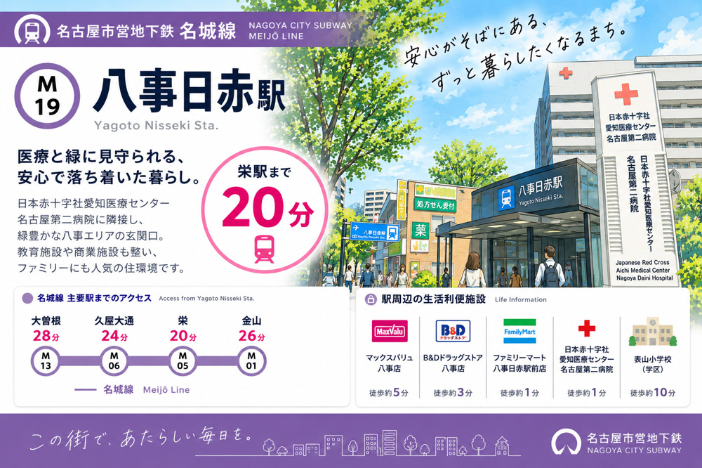 地下鉄名城線「八事日赤駅」は住みやすい？病院・南山大学・学区・地価を解説の画像
