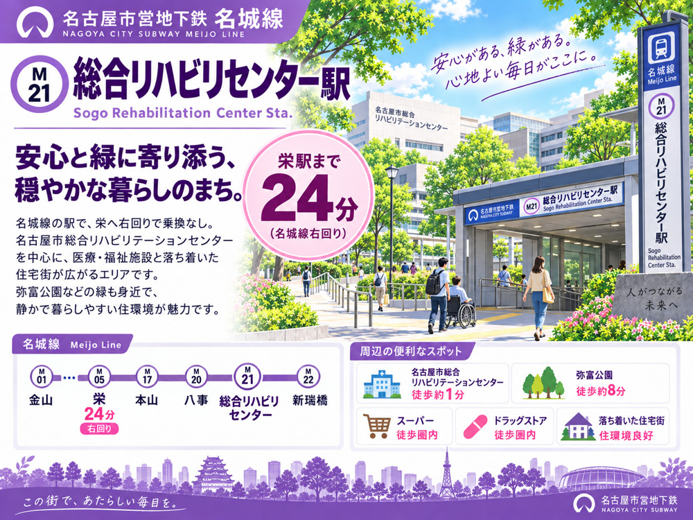 地下鉄名城線「総合リハビリセンター駅」は住みやすい？医療・買い物・学区・地価を解説の画像
