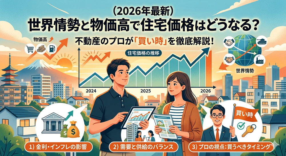 【2026年最新】世界情勢と物価高で住宅価格はどうなる？不動産のプロが「買い時」を徹底解説！の画像