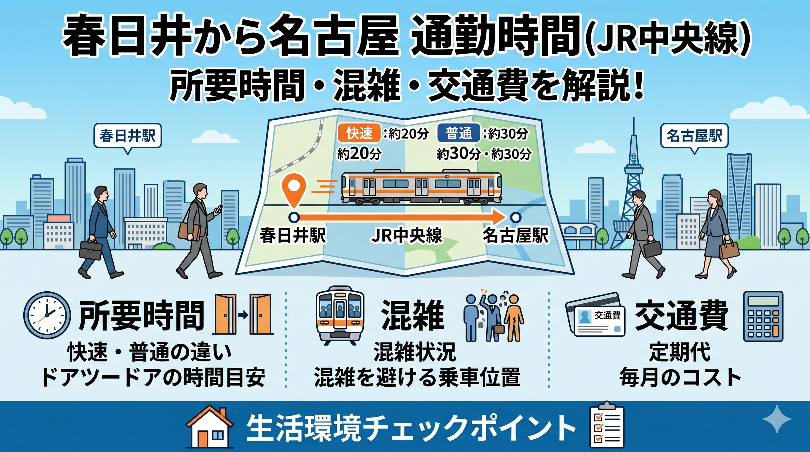 春日井市から名古屋の通勤時間はどれくらい?JR中央線利用時の目安や混雑と交通費を解説の画像