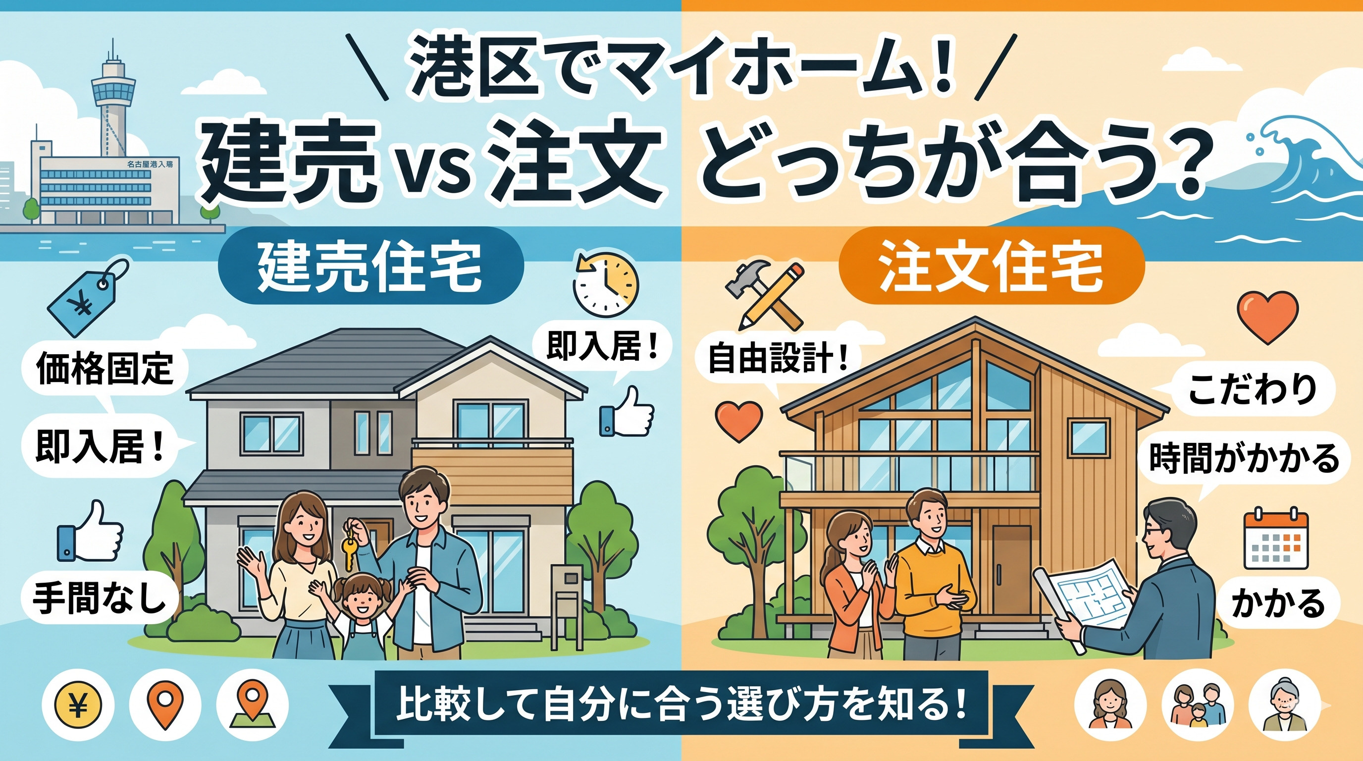 名古屋市港区の建売住宅と注文住宅の違いは?比較して自分に合う選び方を知るの画像