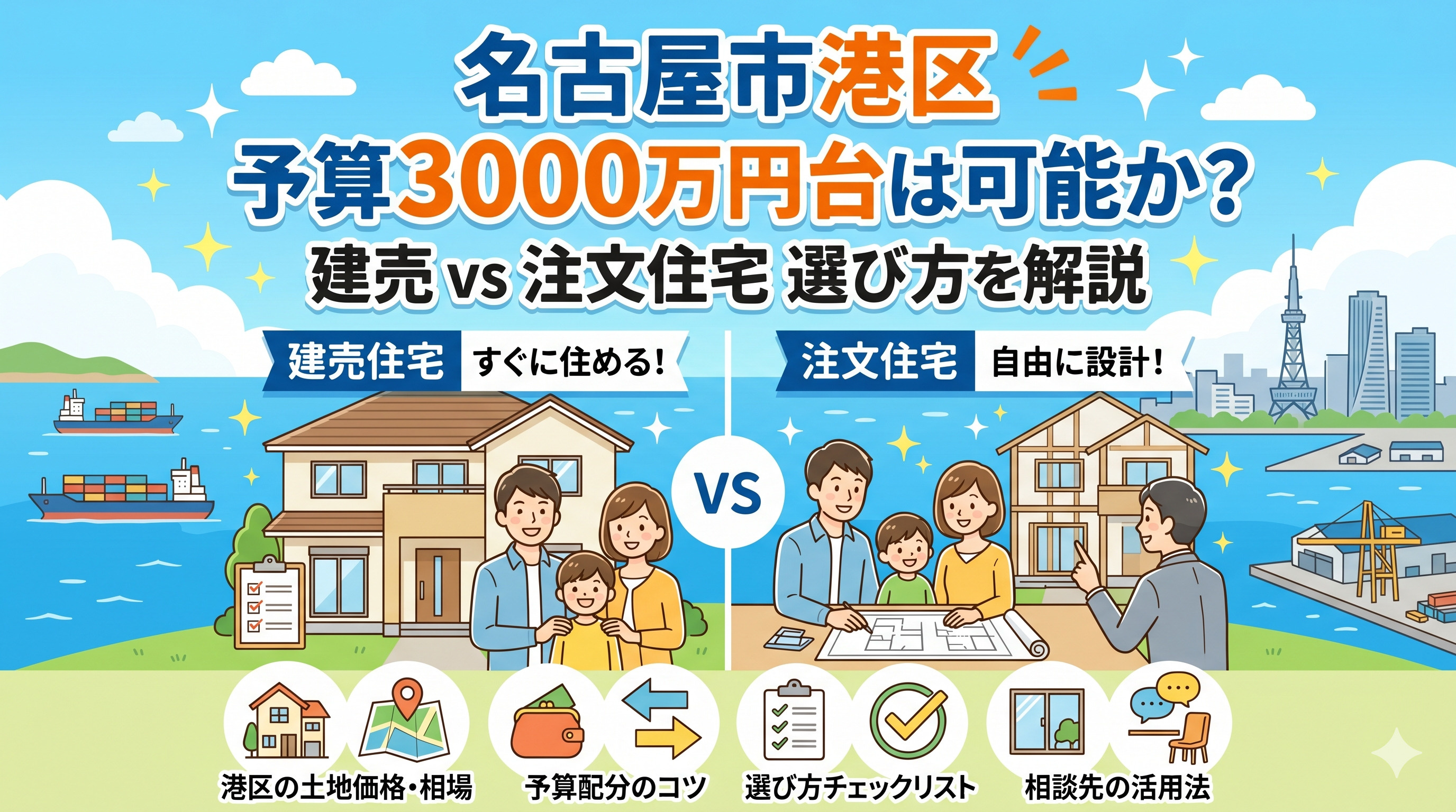 名古屋市港区で予算3000万円台は可能か?注文住宅と建売の違いや選び方を解説の画像