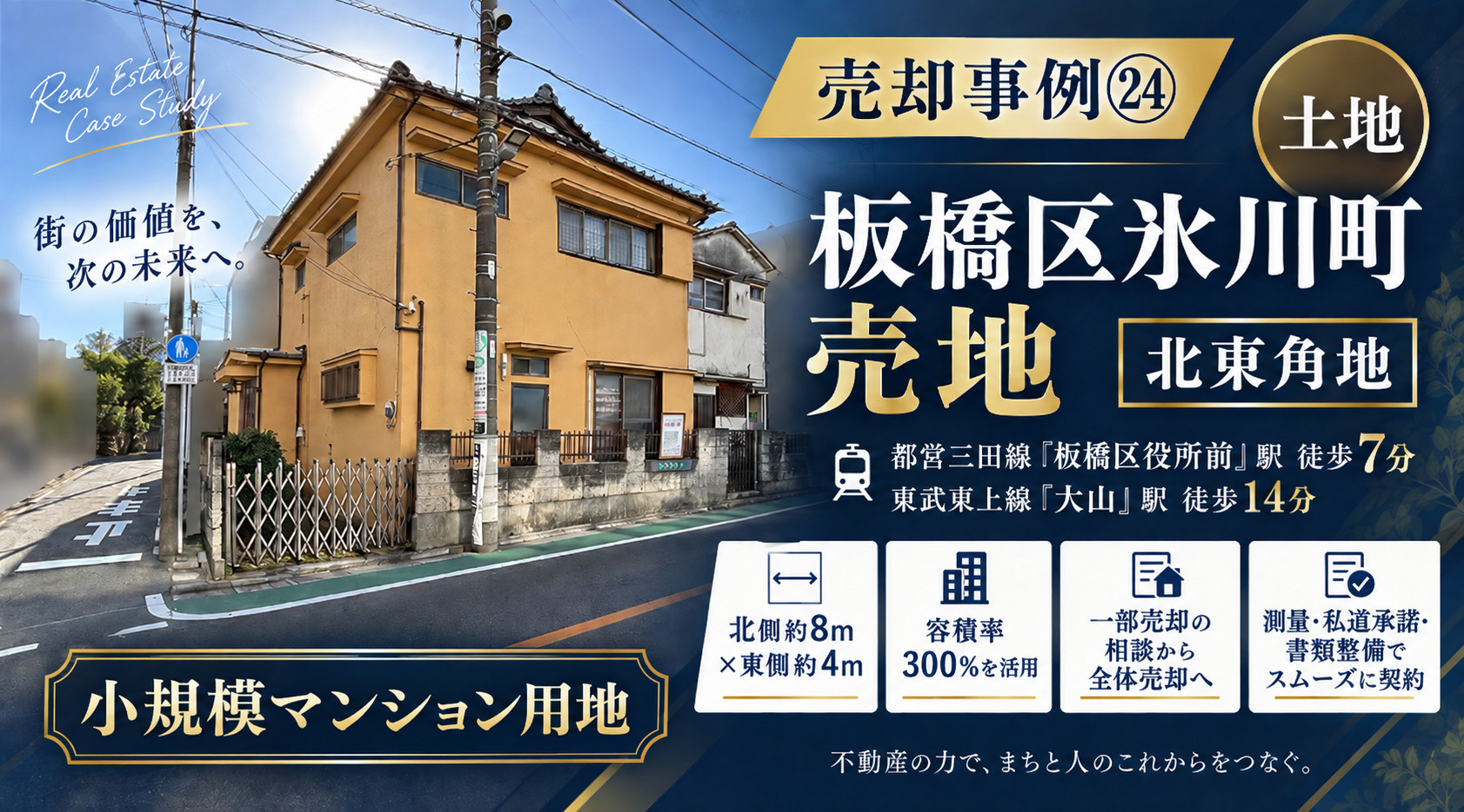 売却事例㉔【板橋区氷川町売地】、北東角地、都営三田線「板橋区役所前」駅徒歩7分×東武東上線「大山」駅14分の画像