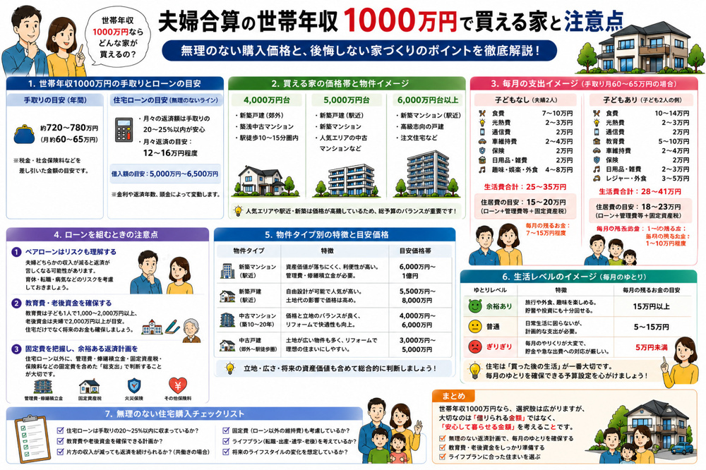 夫婦合算の世帯年収1000万円で買える家とは？の画像