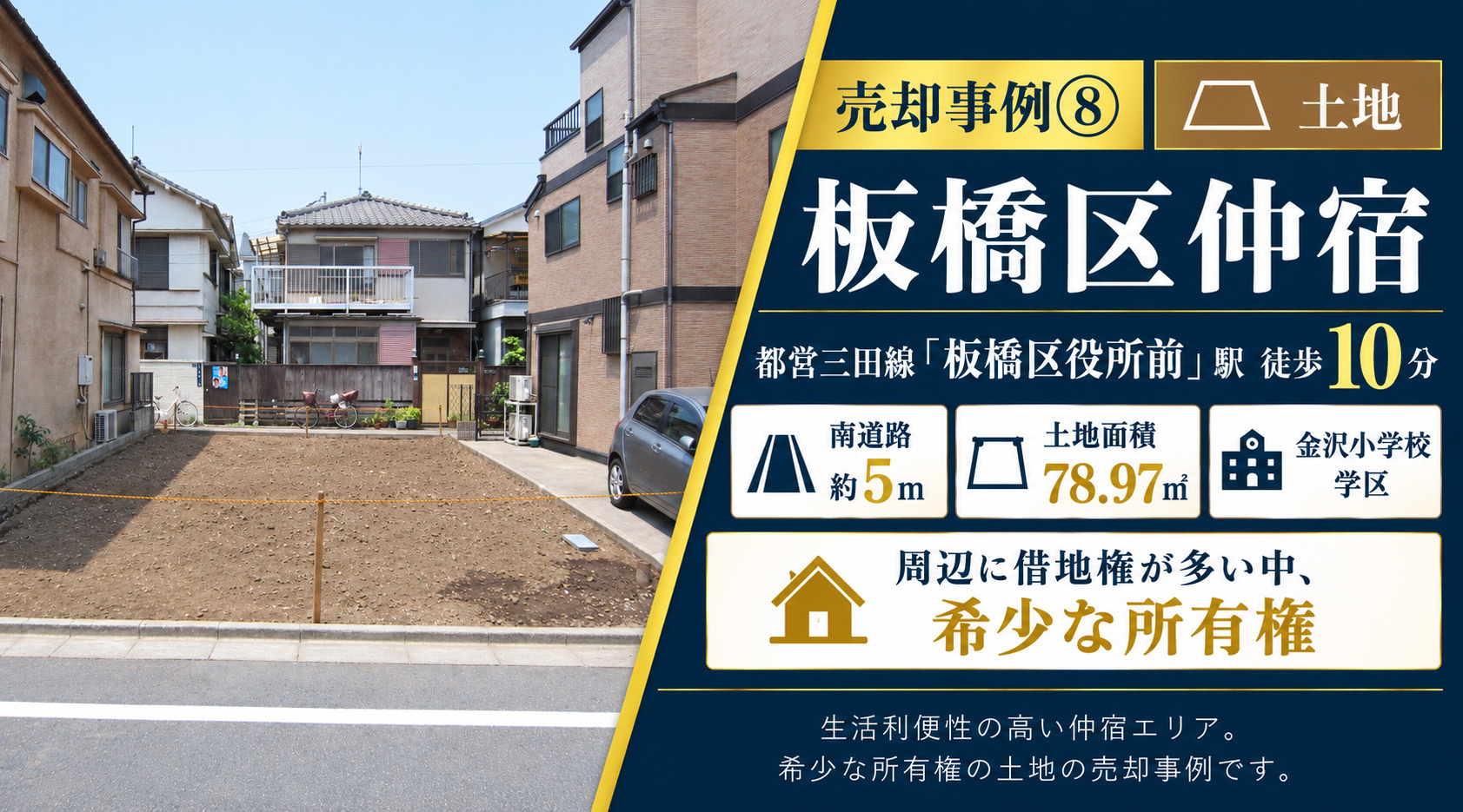 売却事例⑧【板橋区仲宿土地】、板橋区役所前駅10分、南道路5ｍ、金沢小学校学区の人気の立地の画像