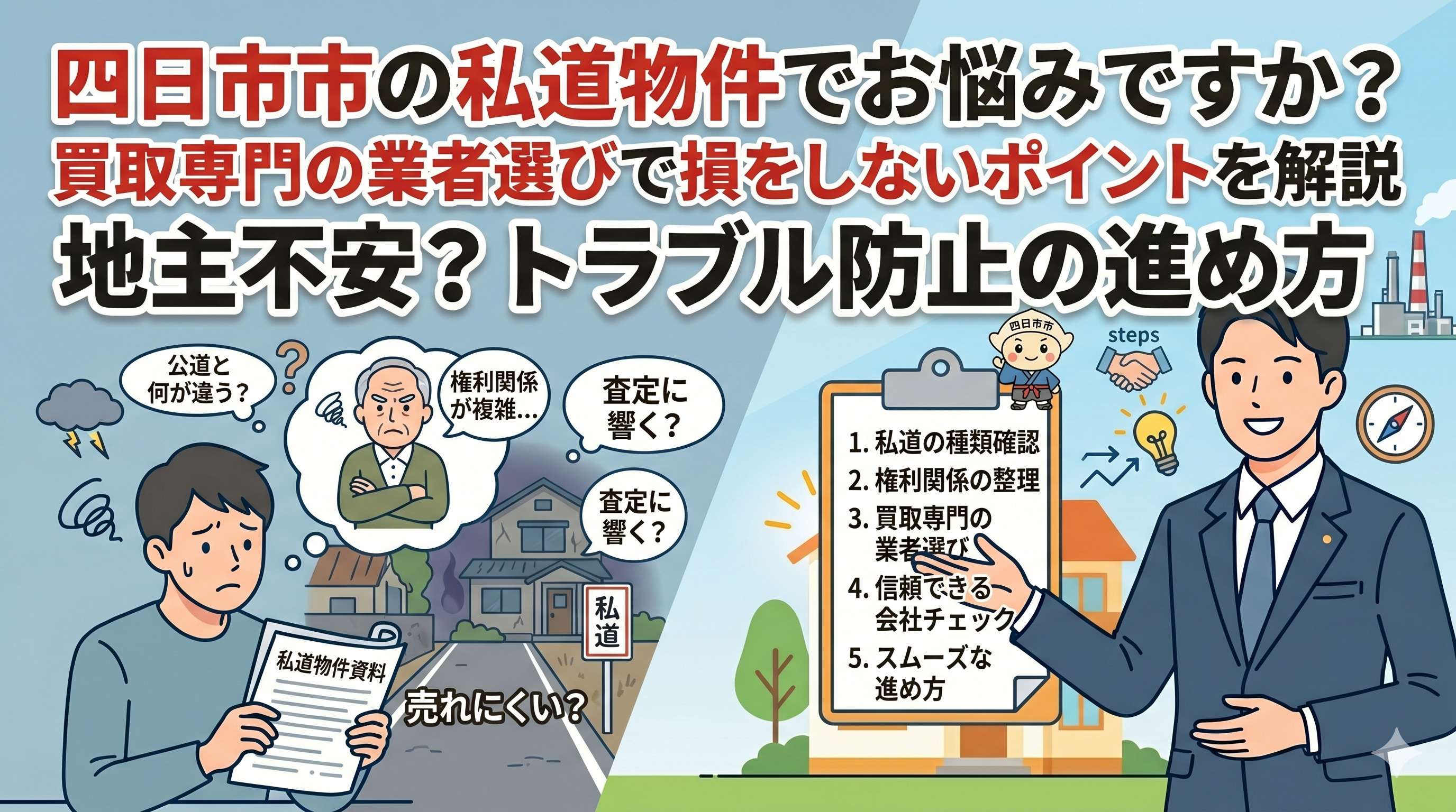 四日市市の私道物件でお悩みですか？買取専門の業者選びで損をしないポイントを解説の画像