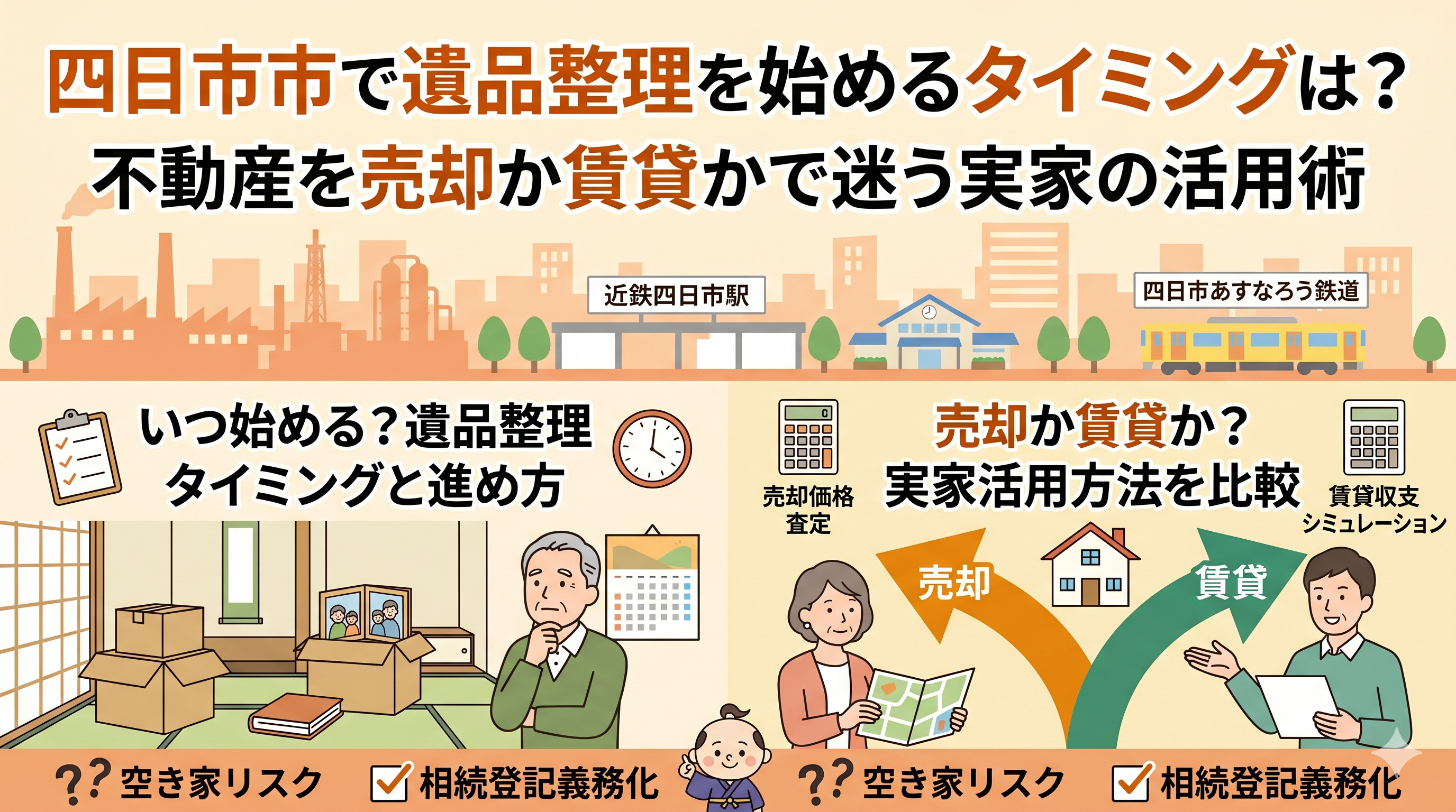 四日市市で遺品整理を始めるタイミングは?不動産を売却か賃貸かで迷う実家の活用術の画像