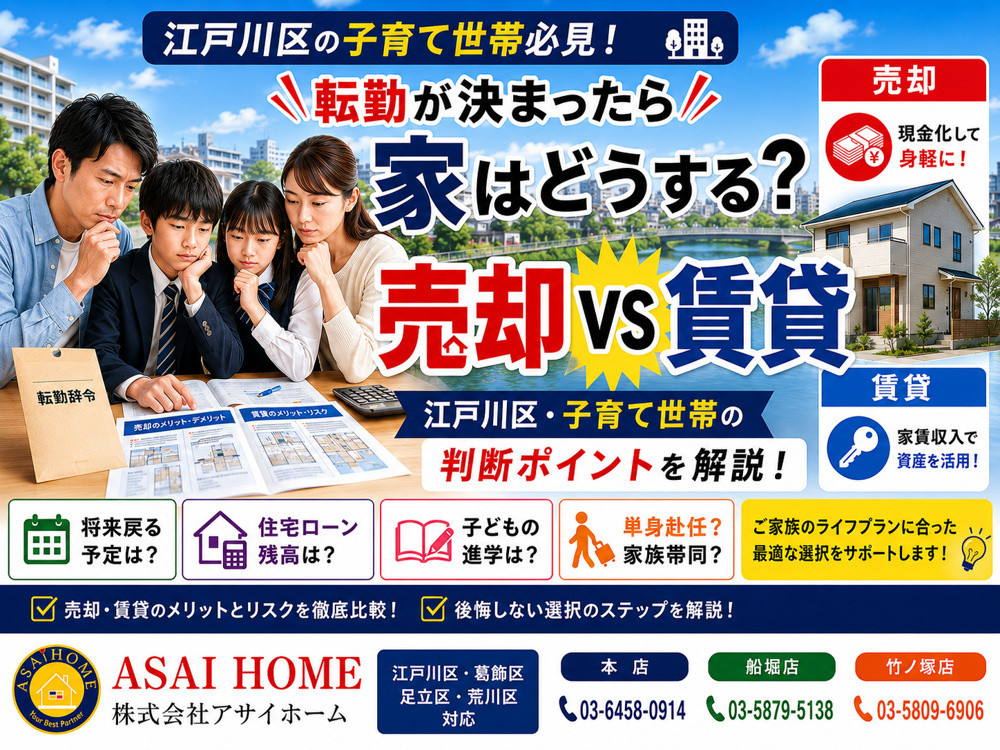 【江戸川区】転勤で家はどうする？子育て世帯が「売却か賃貸か」を後悔なく決める4ステップ！！の画像