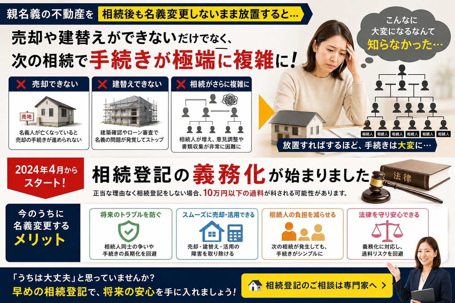 親名義の不動産を名義変更しないとどうなる？相続後に放置するリスクと家族への影響を解説の画像