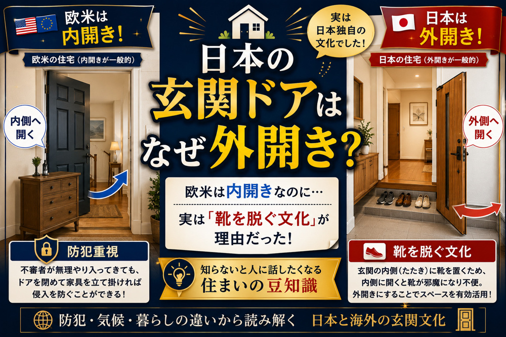 【玄関ドア】海外のは内開き　日本はなぜ外開きなのか？の画像
