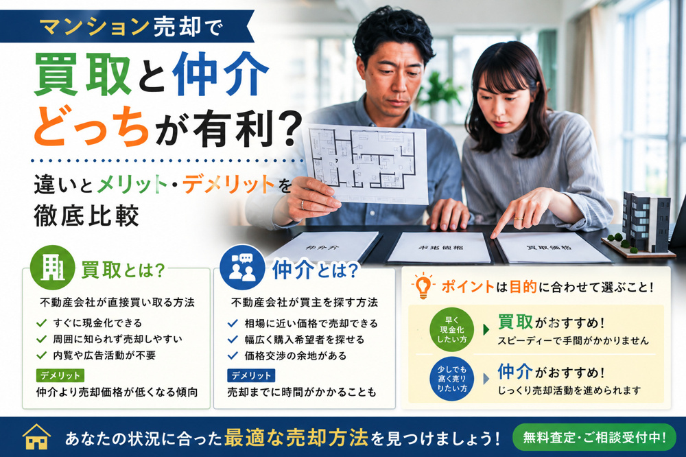 マンション売却で買取と仲介どっちが有利？違いとメリットデメリットを徹底比較の画像