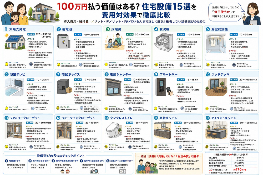 100万円払う価値はある？住宅設備15選を費用対効果で徹底比較の画像
