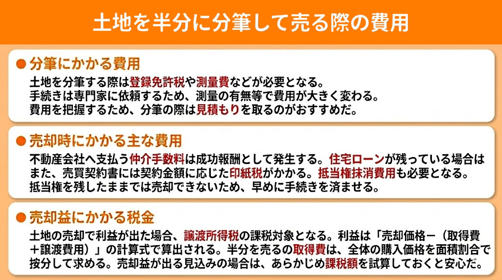 土地を半分に分筆して売る際の費用																			