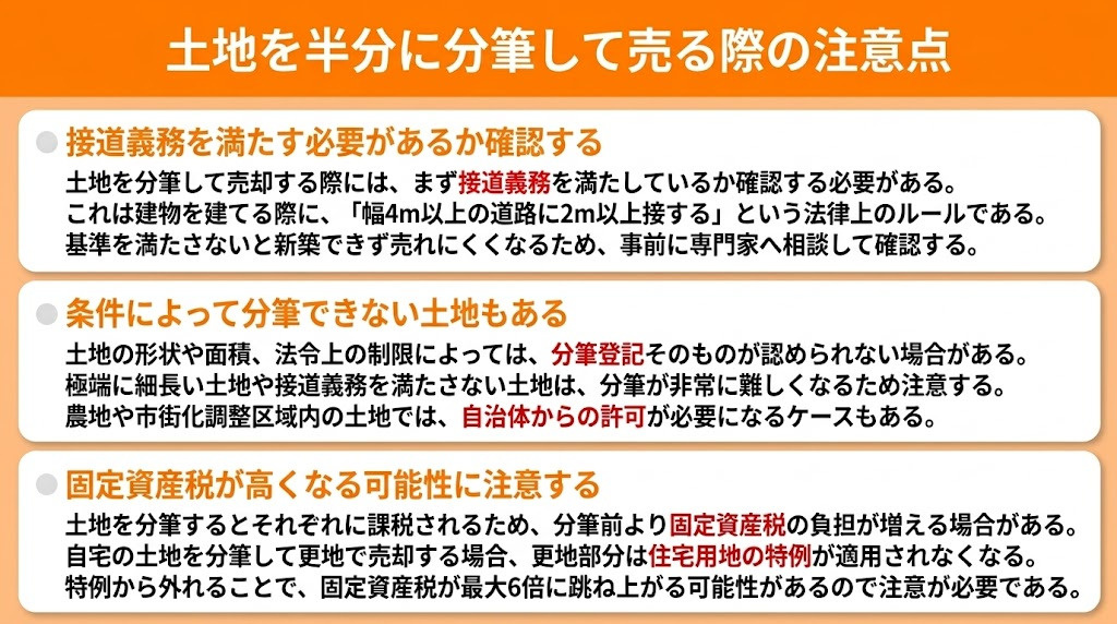 土地を半分に分筆して売る際の注意点