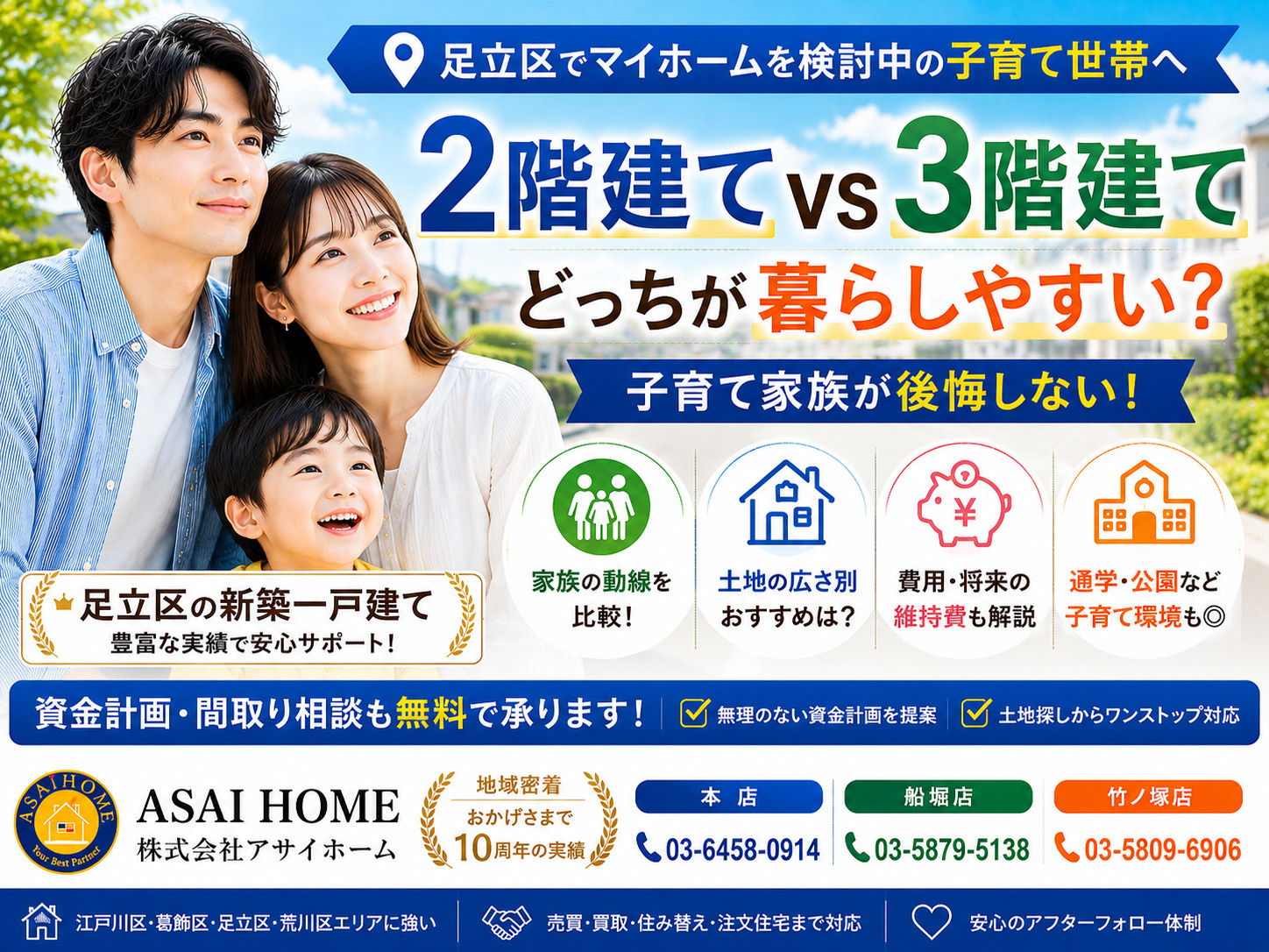 【足立区】2階建てvs3階建て!子育て世帯が将来後悔しないマイホーム選びのポイント!!の画像