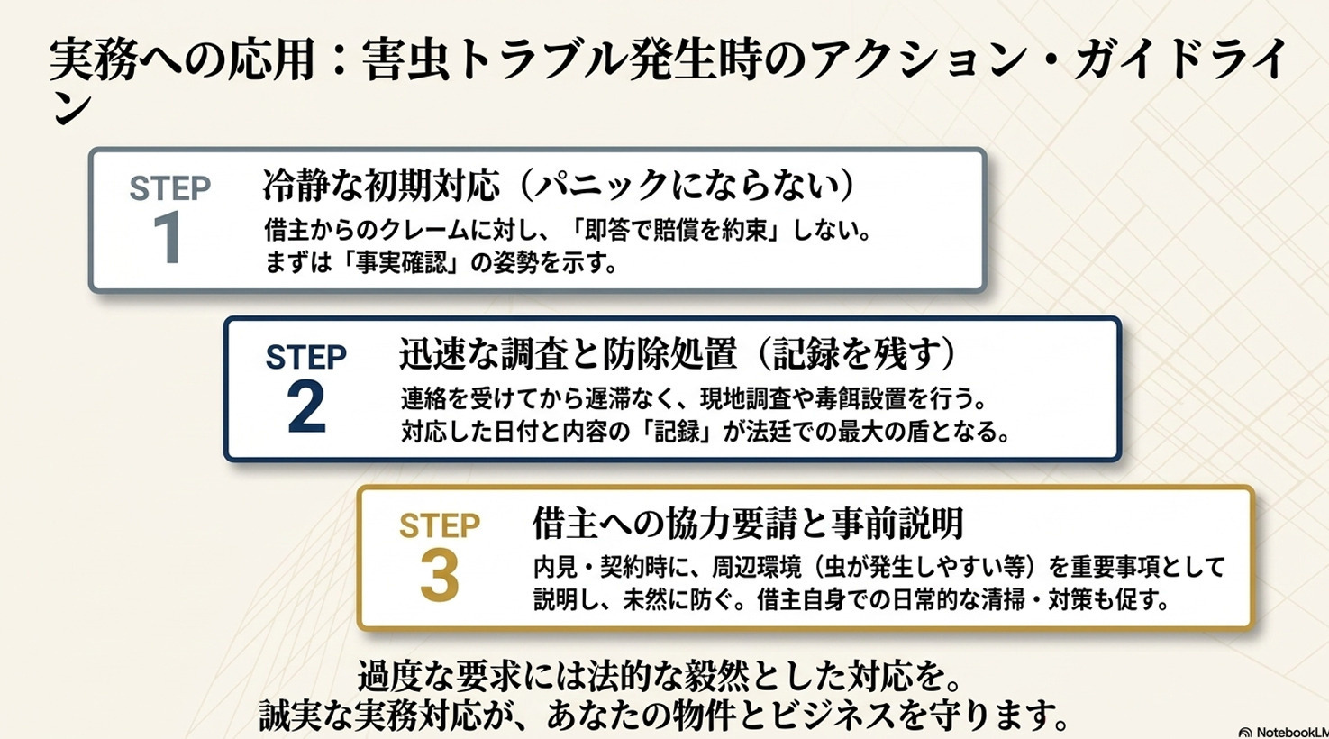 類似判例マトリックス：害虫トラブルにおける法的基準の一貫性