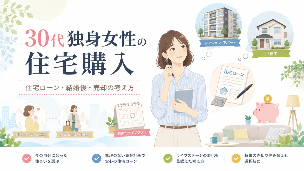 30代独身女性が家を買うのはあり？住宅ローン・結婚後・売却まで後悔しない判断基準の画像