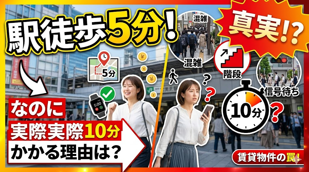 駅徒歩5分なのに実際10分かかる理由は？表示の仕組みと確認ポイントを解説の画像