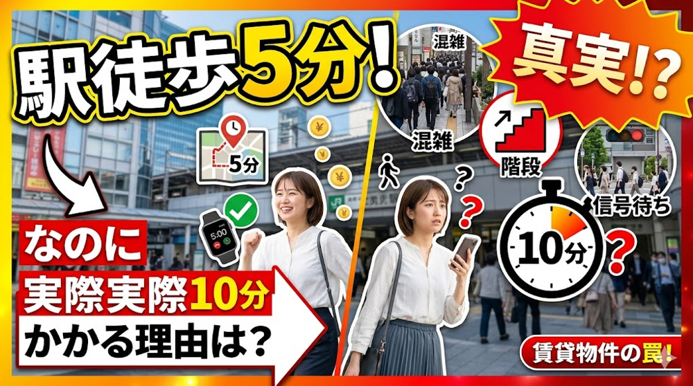 駅徒歩5分なのに実際10分かかる理由は？表示の仕組みと確認ポイントを解説の画像