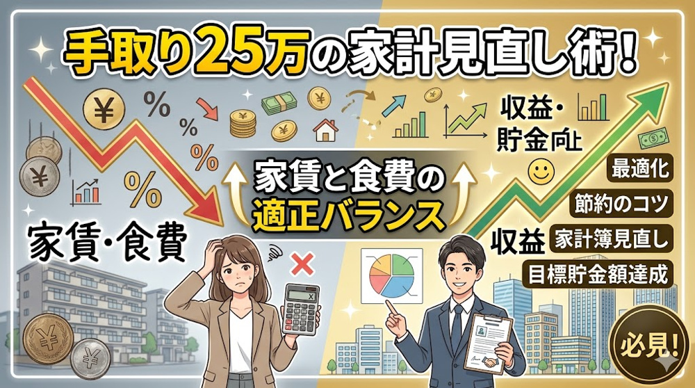 手取り25万の家計見直し術！家賃と食費の適正バランスを解説の画像