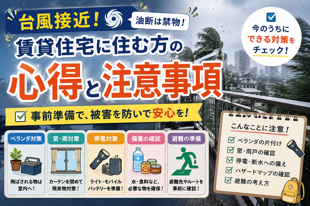 台風接近！賃貸住宅に住む方の心得とは？｜事前準備・注意点を分かりやすく解説の画像