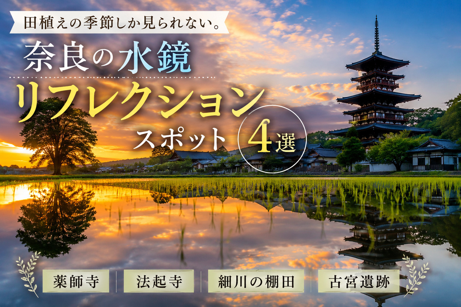 田植えの季節だけの絶景！奈良で見たい水鏡リフレクションスポット4選の画像