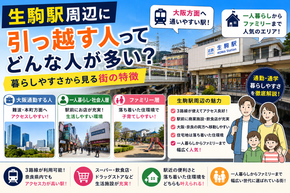生駒駅周辺に引っ越す人ってどんな人が多い？暮らしやすさから見る街の特徴の画像