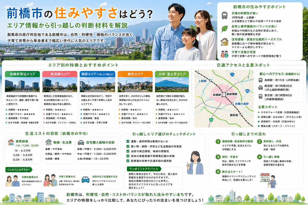 前橋市の住みやすさはどう？エリア情報から引っ越しの判断材料を解説の画像