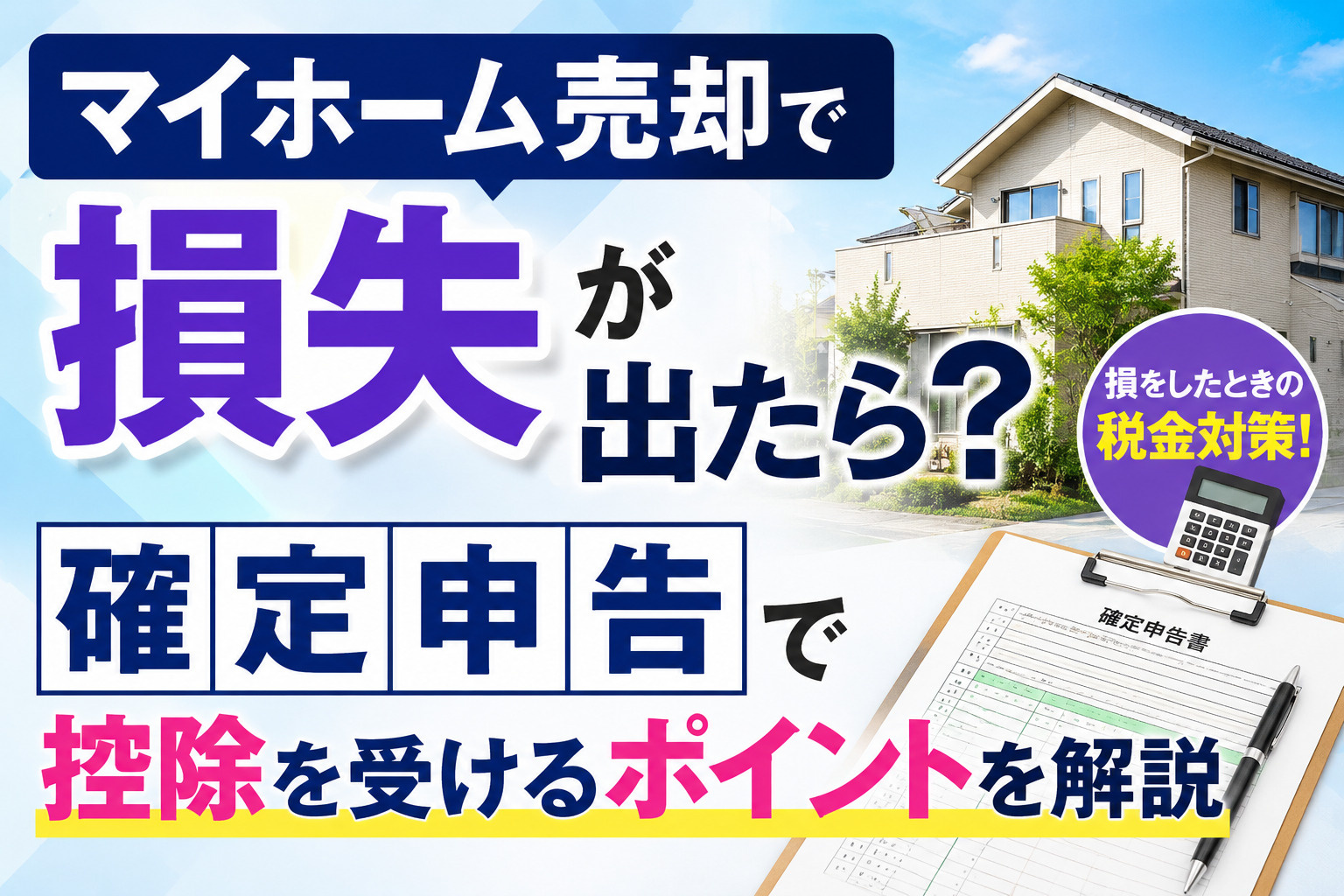 マイホーム売却で損失が出たら？確定申告で控除を受けるポイントを解説の画像