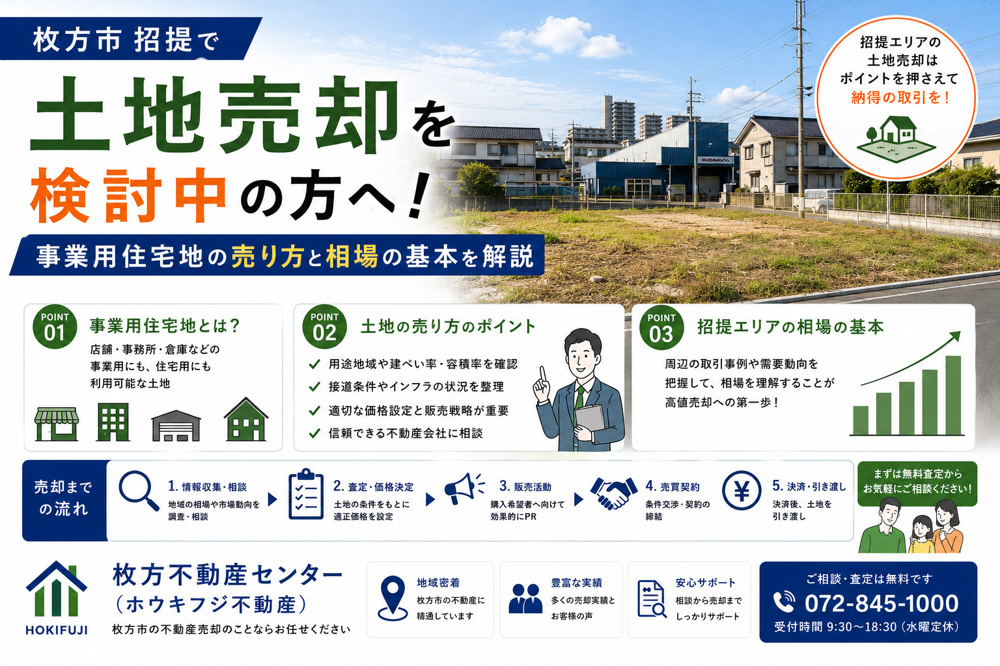 枚方市招提で土地売却を検討中の方へ！事業用住宅地の売り方と相場の基本を解説の画像