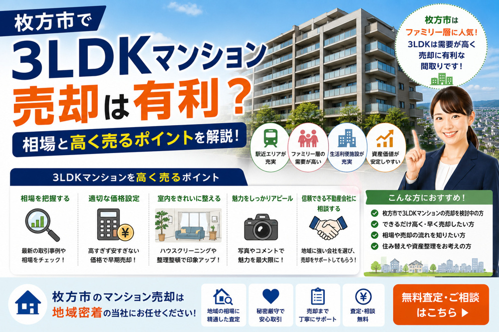 枚方市で3LDKマンション売却は有利？相場と高く売るポイントを解説の画像