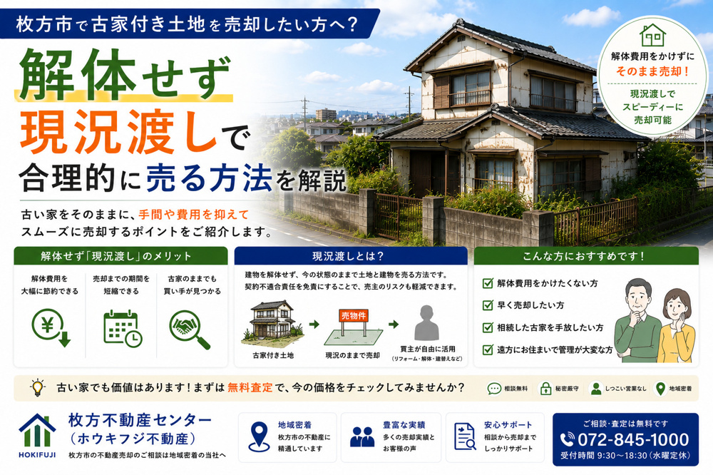 枚方市で古家付き土地を売却したい方へ？解体せず現況渡しで合理的に売る方法を解説の画像