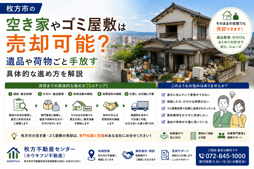 枚方市の空き家やゴミ屋敷は売却可能？遺品や荷物ごと手放す具体的な進め方を解説の画像
