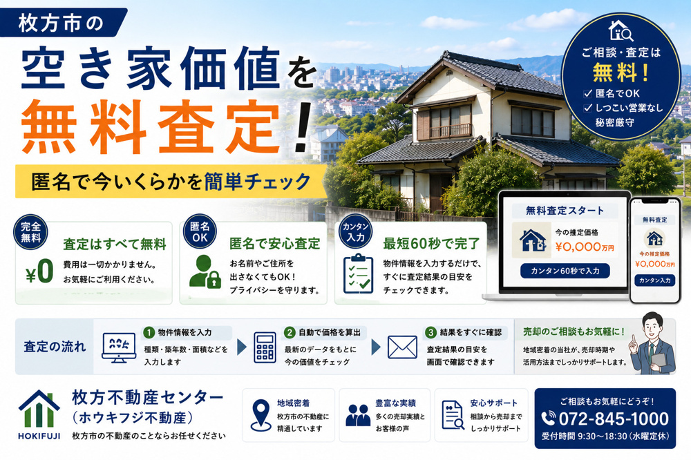 枚方市の空き家価値を無料査定！匿名で今いくらかを簡単チェックの画像