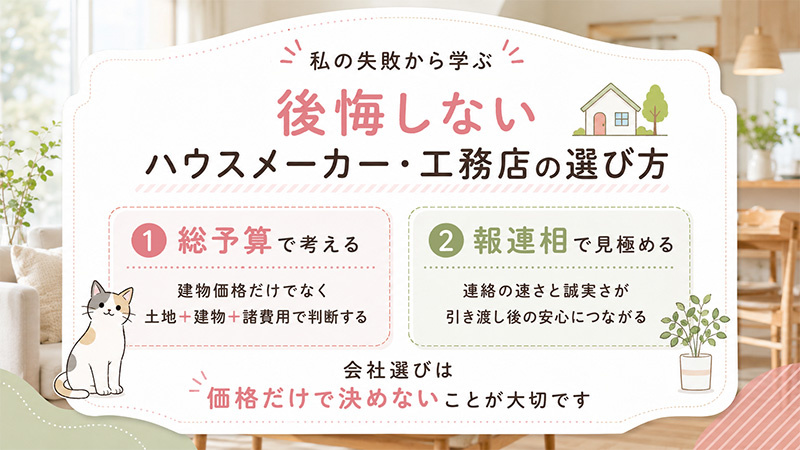 【私の失敗から学ぶ】後悔しないハウスメーカー・工務店の選び方