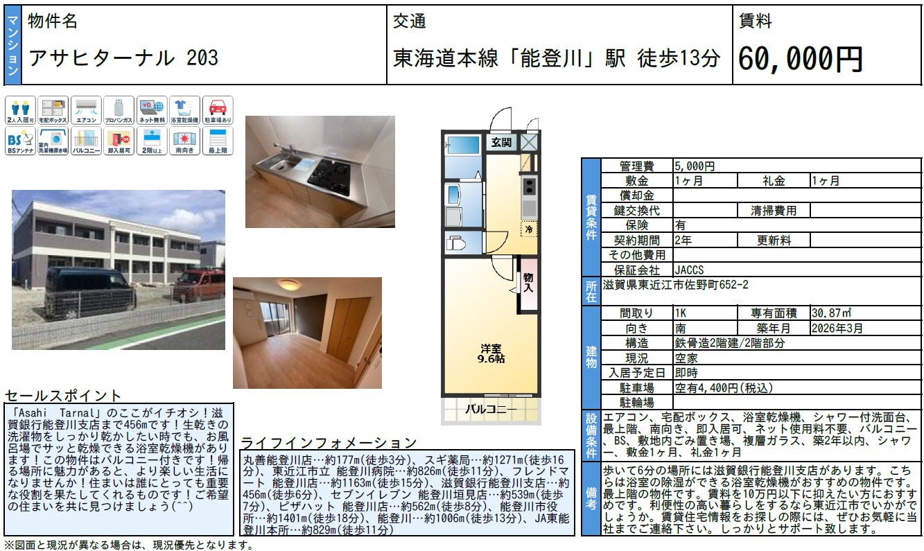 能登川新築アパート（１K）の画像