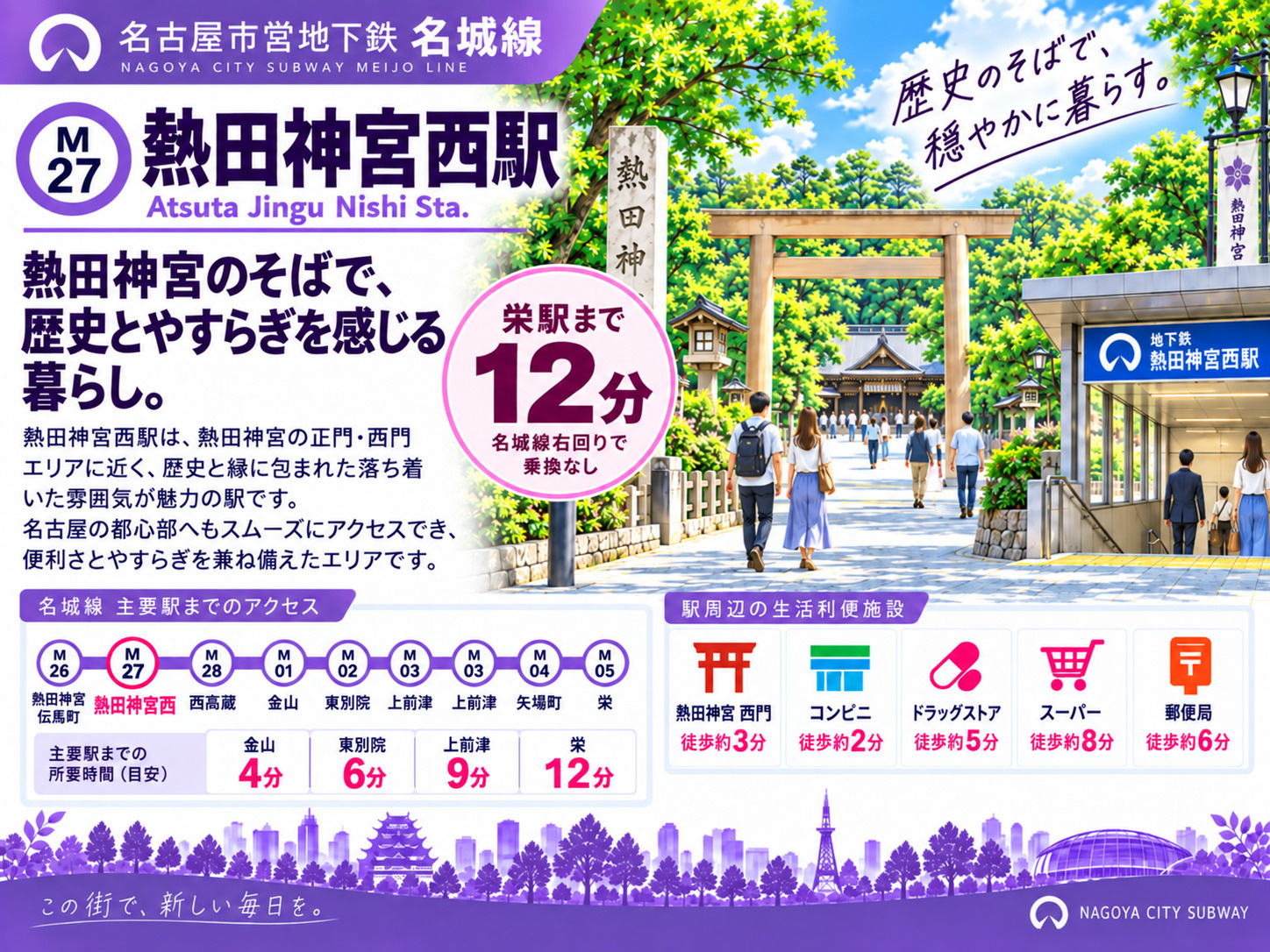 地下鉄名城線「熱田神宮西駅」は住みやすい？熱田神宮・白鳥庭園・学区・地価を解説の画像