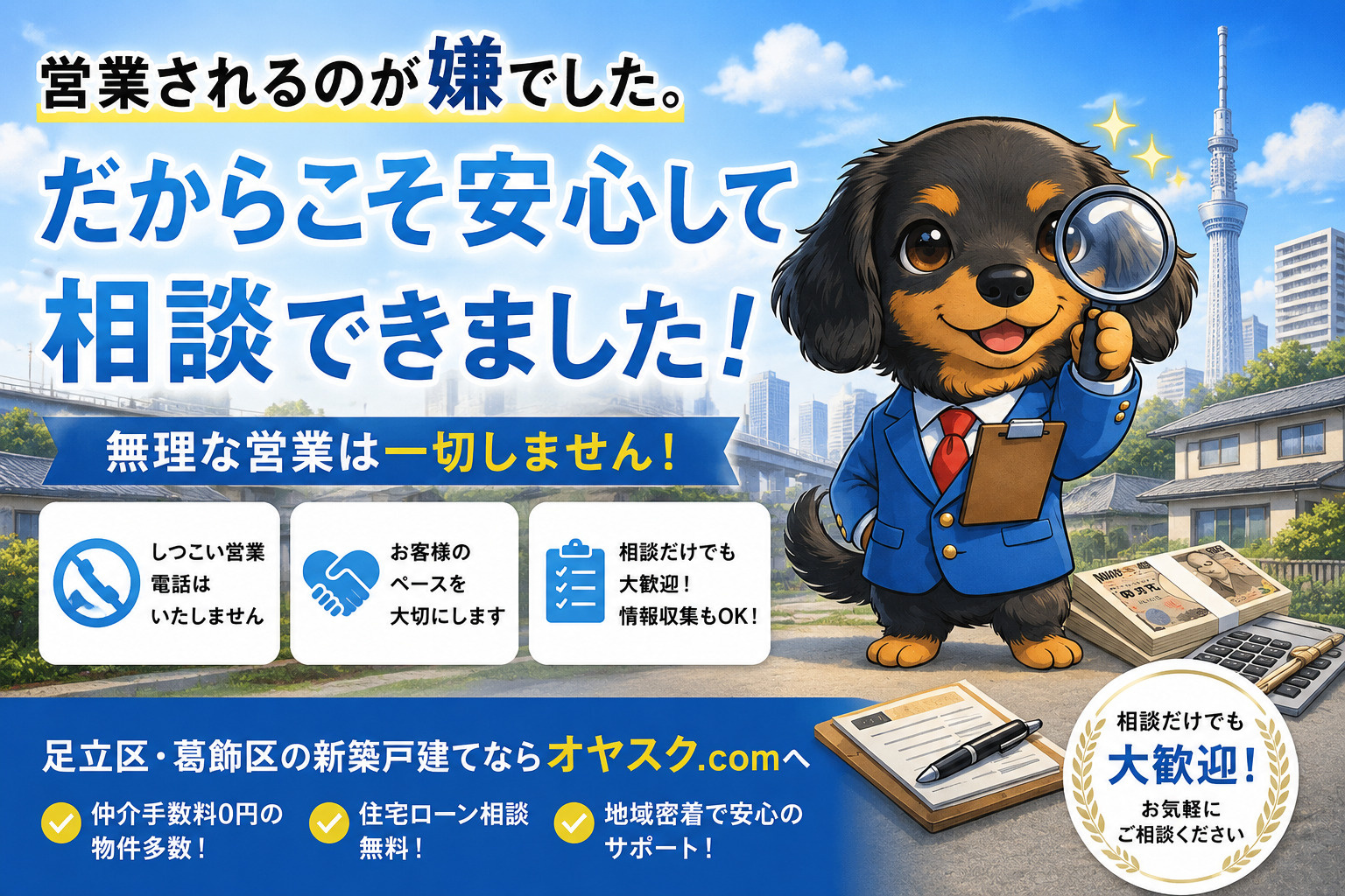 不動産会社から営業されるのが苦手だった方が安心して新築戸建てを購入できた体験談を紹介するオヤスク.comの記事