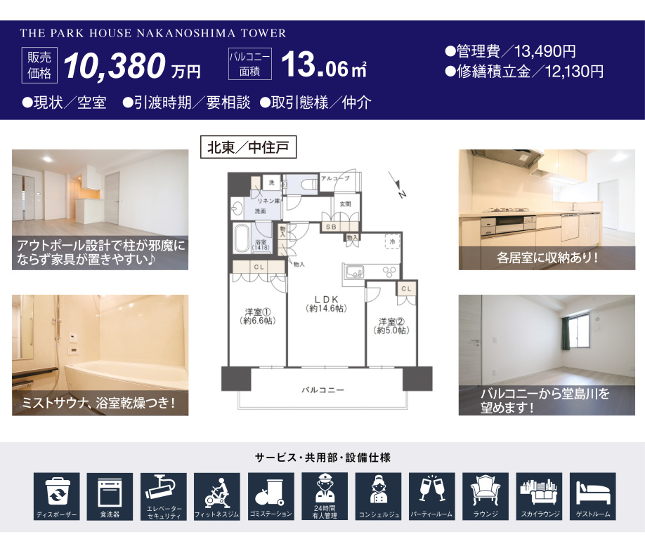 ザパークハウス中之島タワー7階／2LDK／北東住戸のご紹介｜大阪市の