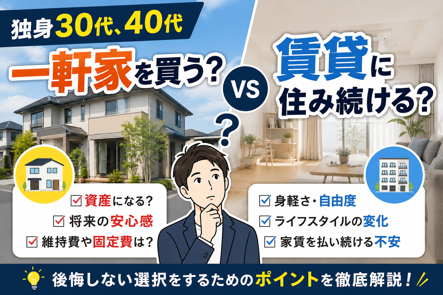 アパートに住み続けるか迷う独身必見？一軒家を買う前に押さえたい判断基準の画像
