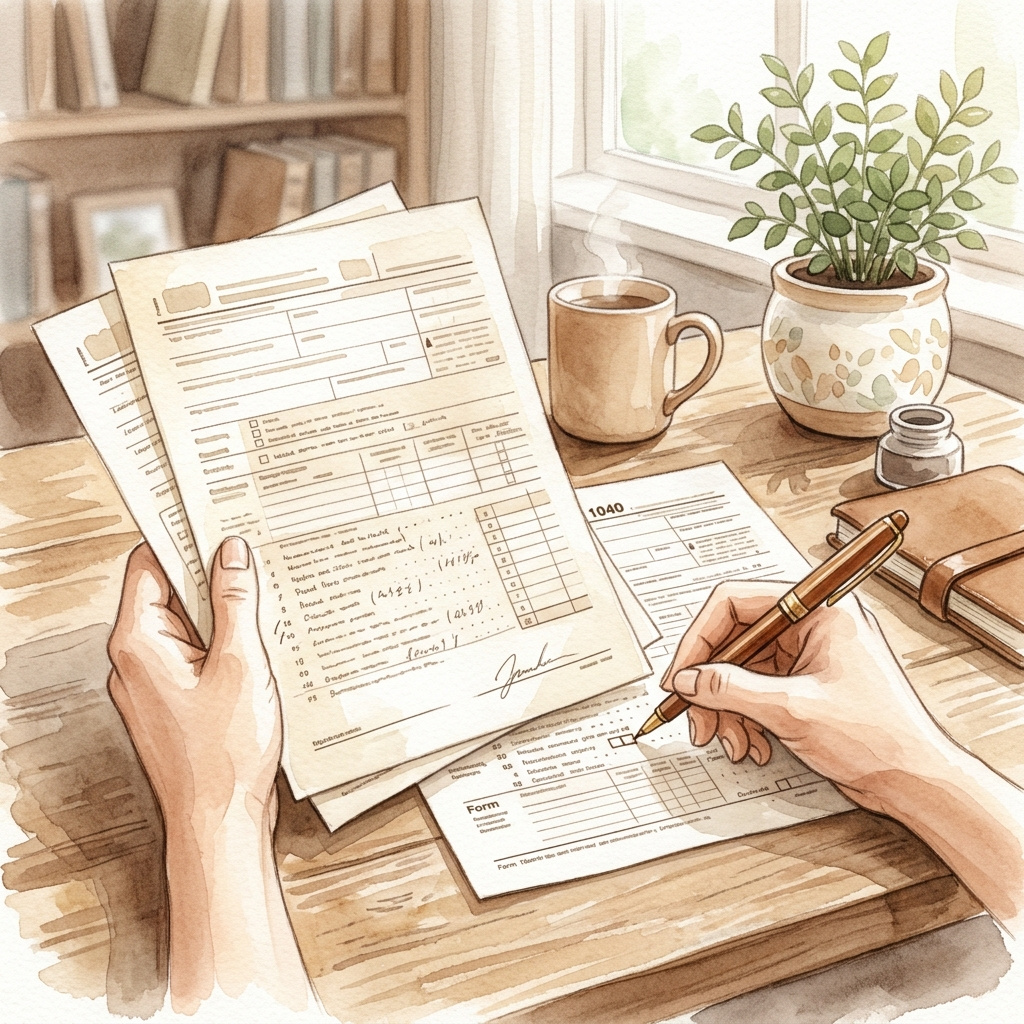 税金の書類を確認するイメージイラスト