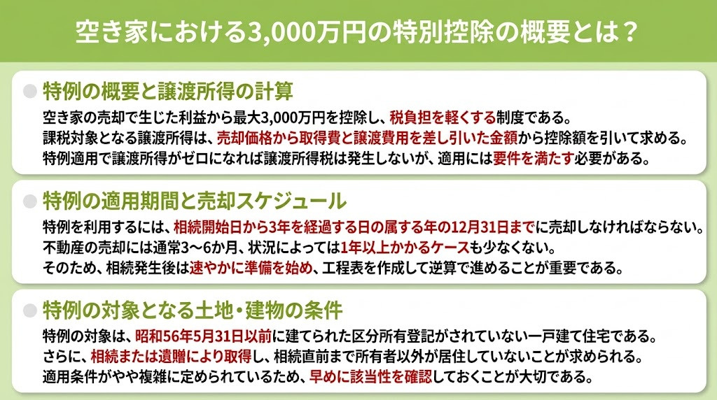 空き家における3,000万円の特別控除の概要とは？