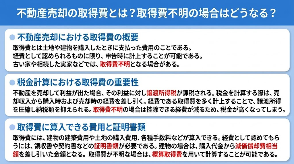 不動産売却の取得費とは？取得費不明の場合はどうなる？