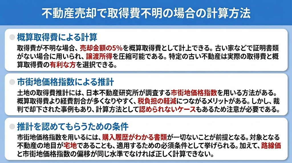 不動産売却で取得費不明の場合の計算方法